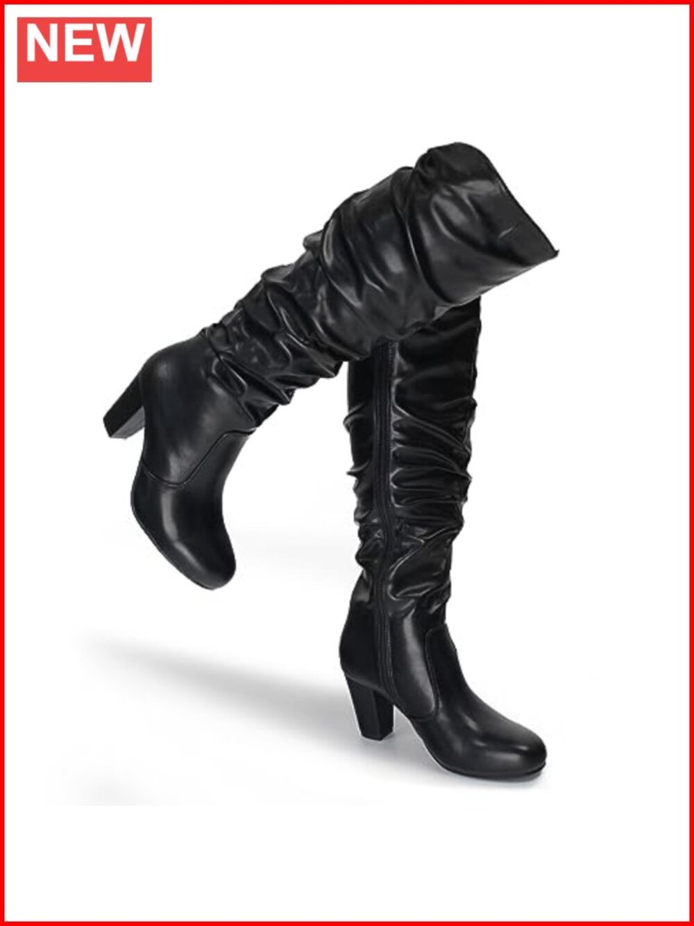 Women's Chunky High Heel Knee High Boots Side Zip Pointed Toe